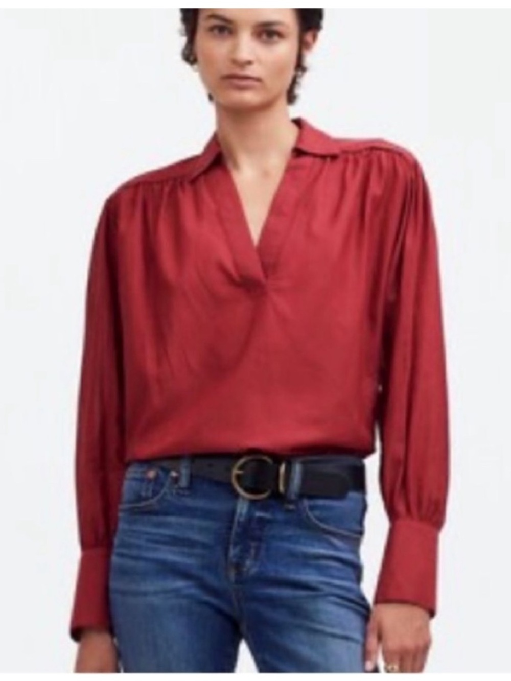 Madewell Easy Long-Sleeve Popover Shirt Womens S Burgundy NS321 2024 Cotton
